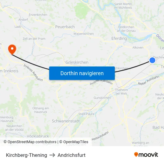 Kirchberg-Thening to Andrichsfurt map