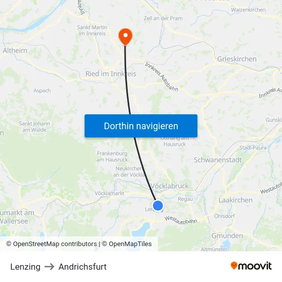 Lenzing to Andrichsfurt map