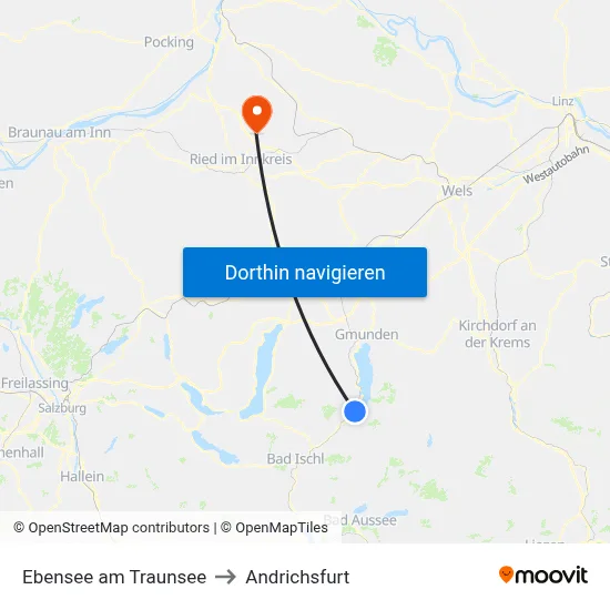 Ebensee am Traunsee to Andrichsfurt map