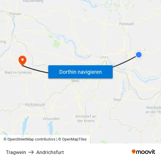 Tragwein to Andrichsfurt map