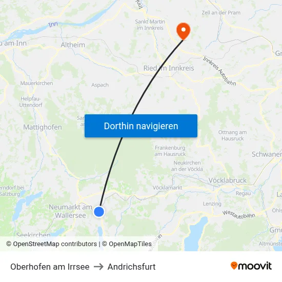 Oberhofen am Irrsee to Andrichsfurt map