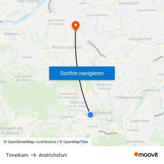 Timelkam to Andrichsfurt map