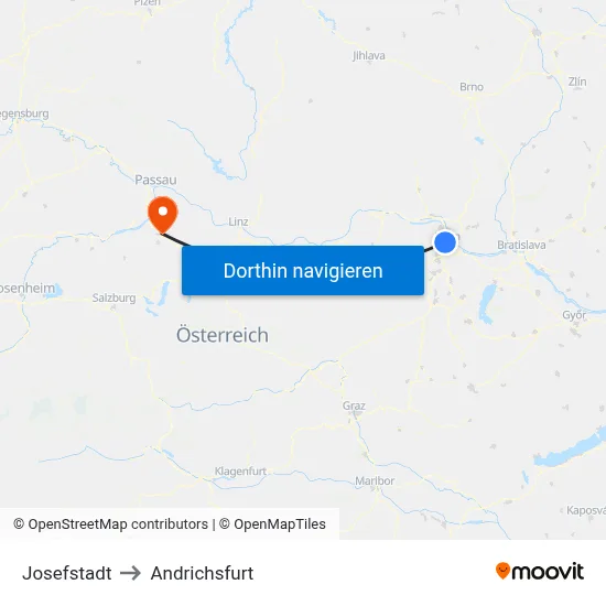 Josefstadt to Andrichsfurt map