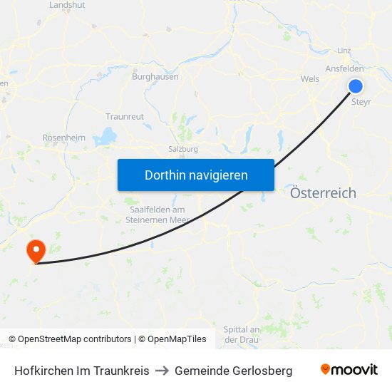 Hofkirchen Im Traunkreis to Gemeinde Gerlosberg map