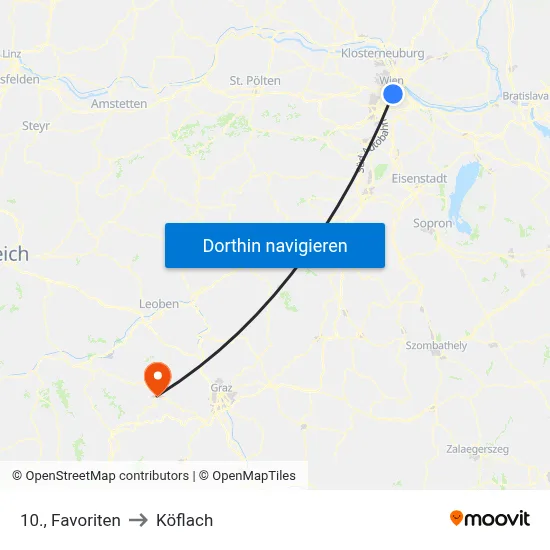 10., Favoriten to Köflach map