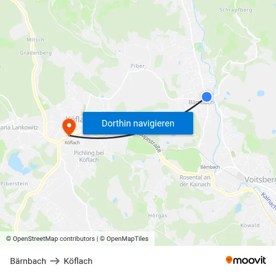 Bärnbach to Köflach map