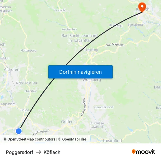 Poggersdorf to Köflach map
