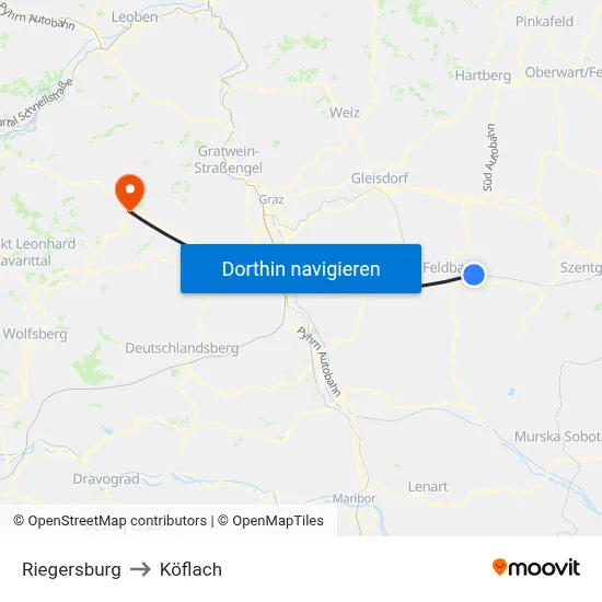 Riegersburg to Köflach map