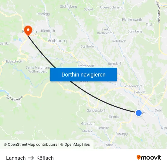 Lannach to Köflach map
