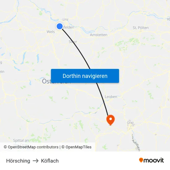 Hörsching to Köflach map