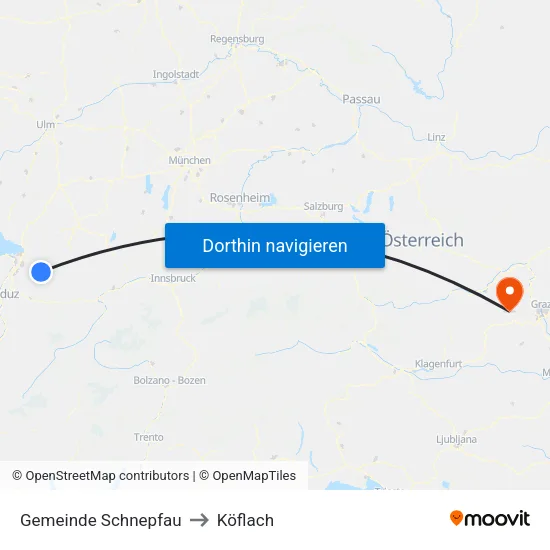 Gemeinde Schnepfau to Köflach map