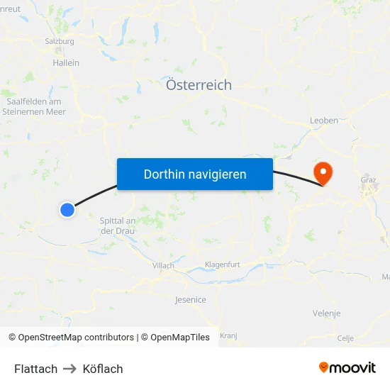 Flattach to Köflach map