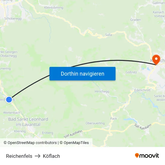 Reichenfels to Köflach map