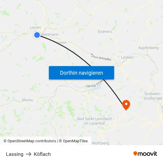 Lassing to Köflach map