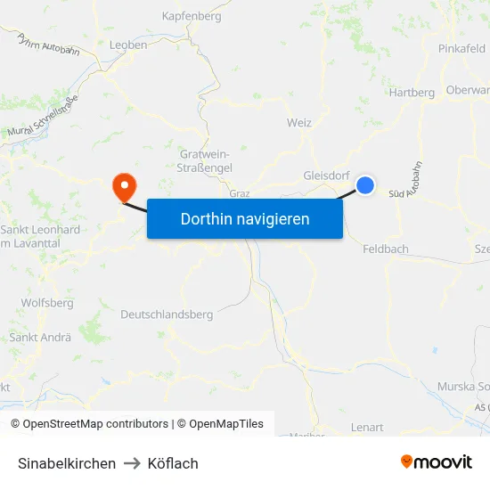 Sinabelkirchen to Köflach map