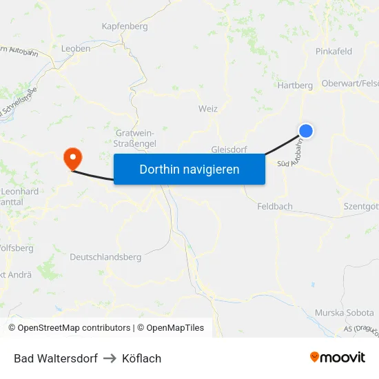 Bad Waltersdorf to Köflach map