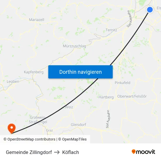 Gemeinde Zillingdorf to Köflach map