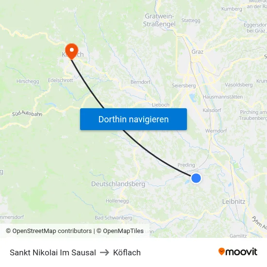 Sankt Nikolai Im Sausal to Köflach map