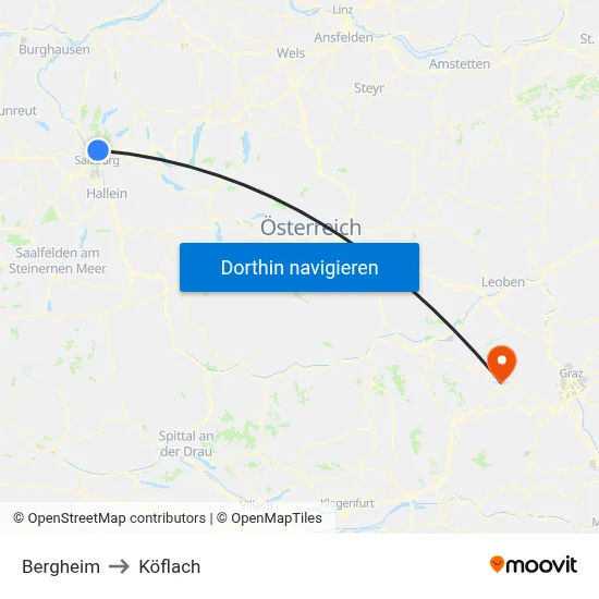 Bergheim to Köflach map