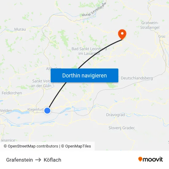 Grafenstein to Köflach map
