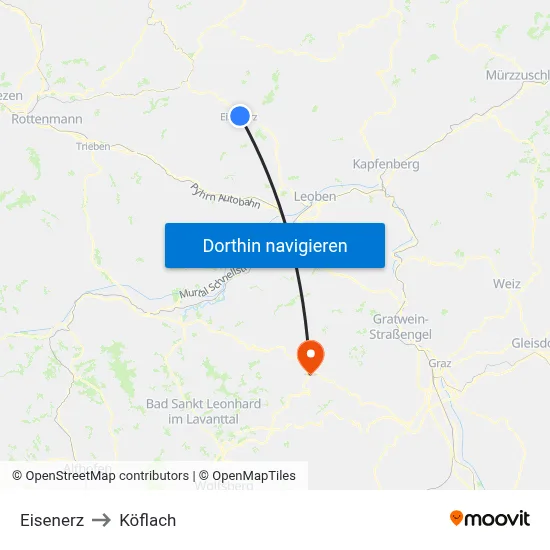 Eisenerz to Köflach map
