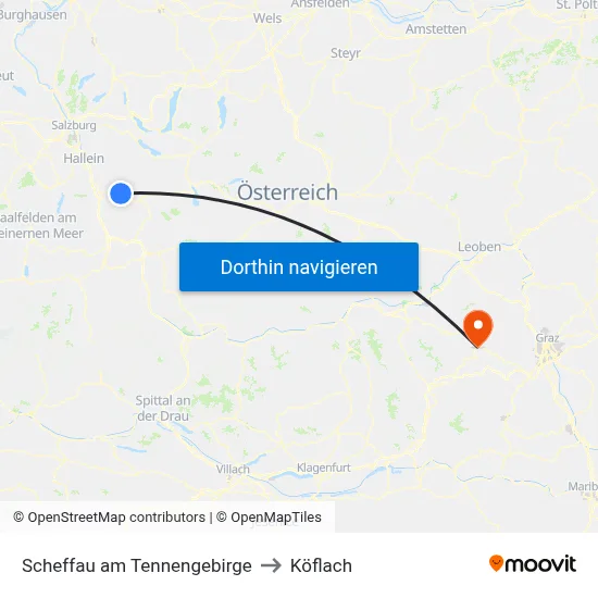 Scheffau am Tennengebirge to Köflach map