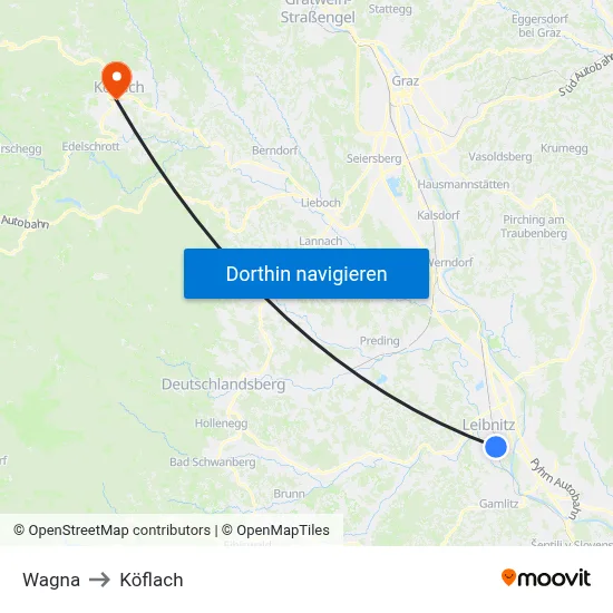 Wagna to Köflach map
