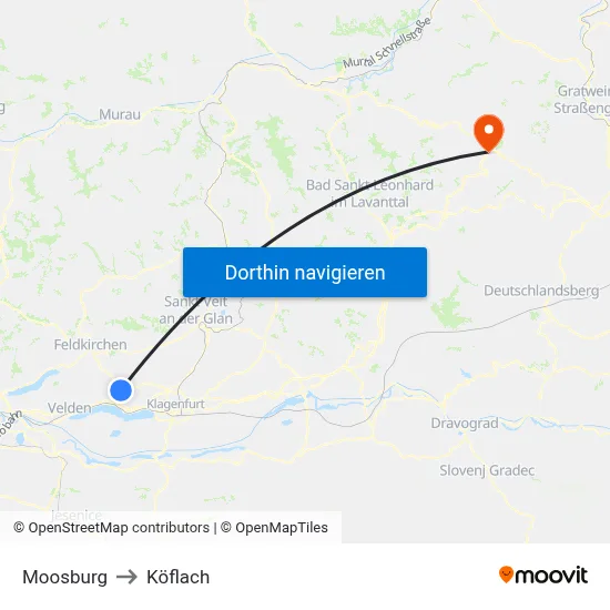 Moosburg to Köflach map