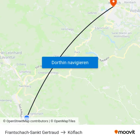 Frantschach-Sankt Gertraud to Köflach map