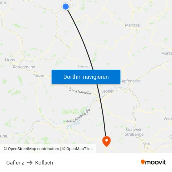 Gaflenz to Köflach map