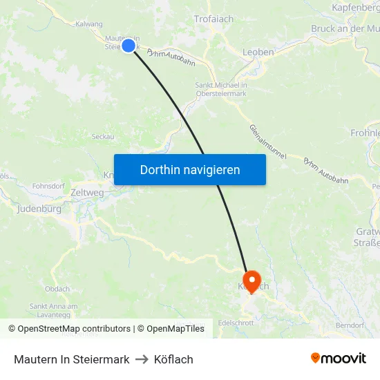 Mautern In Steiermark to Köflach map