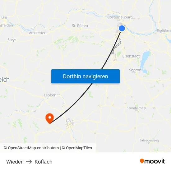 Wieden to Köflach map
