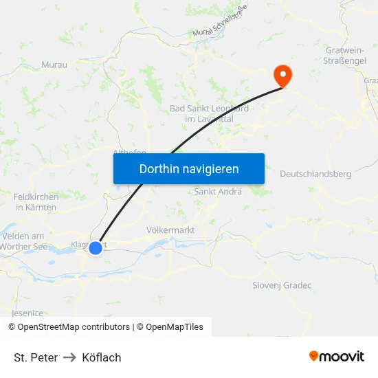 St. Peter to Köflach map