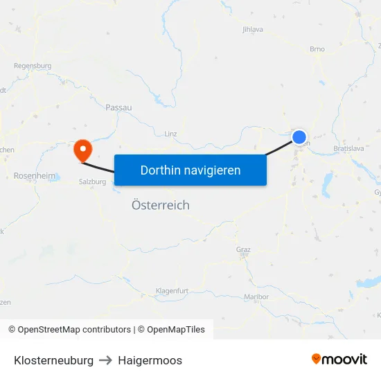 Klosterneuburg to Haigermoos map