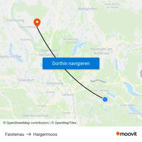 Faistenau to Haigermoos map