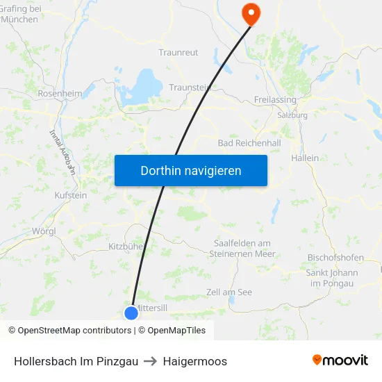 Hollersbach Im Pinzgau to Haigermoos map