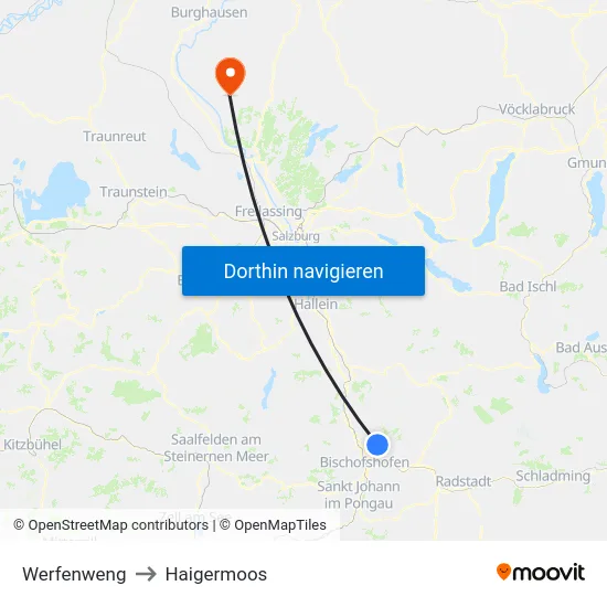 Werfenweng to Haigermoos map