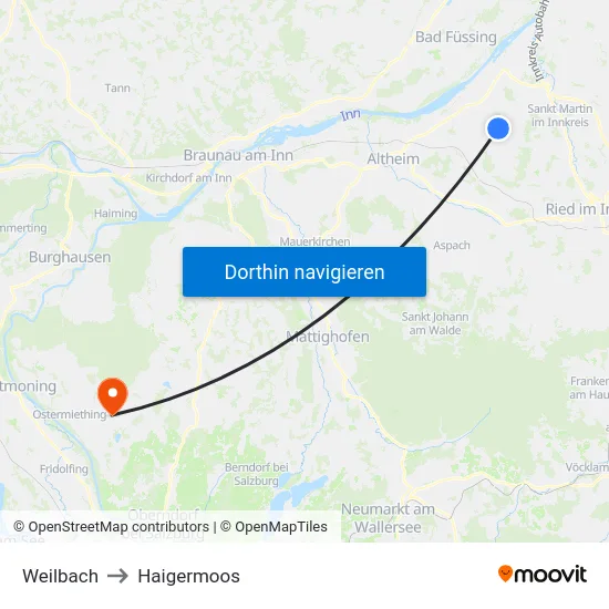 Weilbach to Haigermoos map