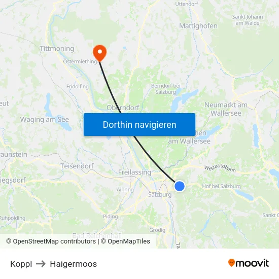 Koppl to Haigermoos map