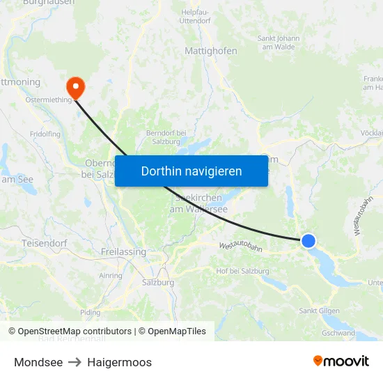 Mondsee to Haigermoos map