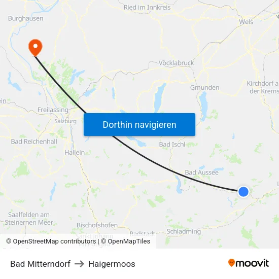 Bad Mitterndorf to Haigermoos map
