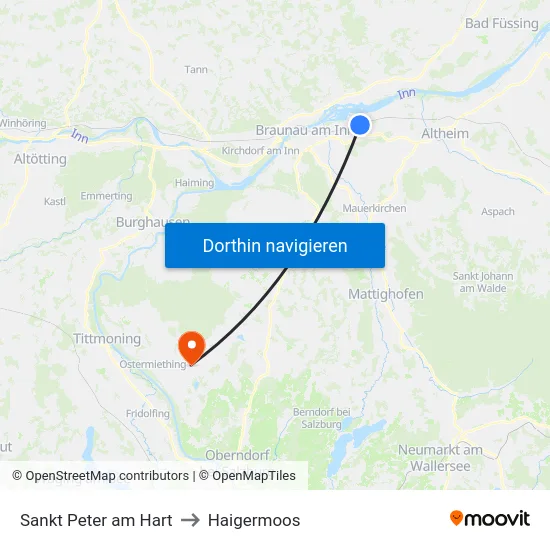 Sankt Peter am Hart to Haigermoos map