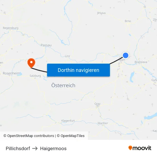 Pillichsdorf to Haigermoos map