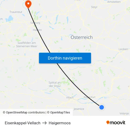 Eisenkappel-Vellach to Haigermoos map