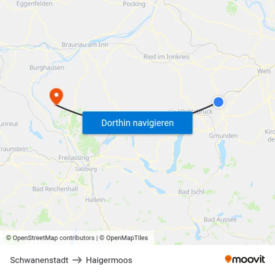 Schwanenstadt to Haigermoos map