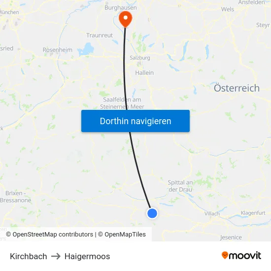 Kirchbach to Haigermoos map