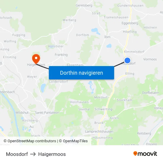 Moosdorf to Haigermoos map