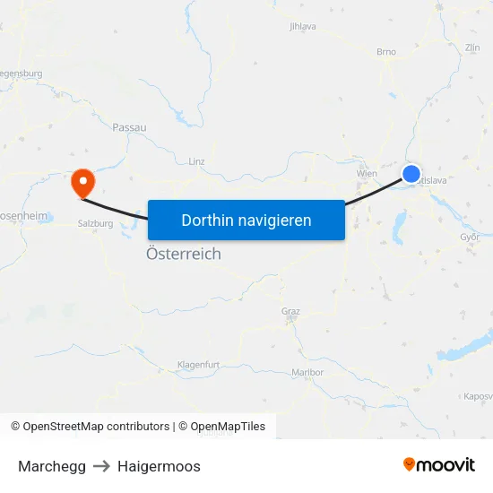 Marchegg to Haigermoos map