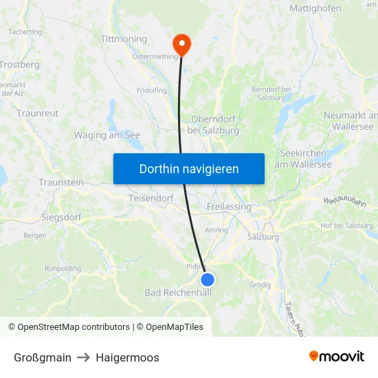 Großgmain to Haigermoos map