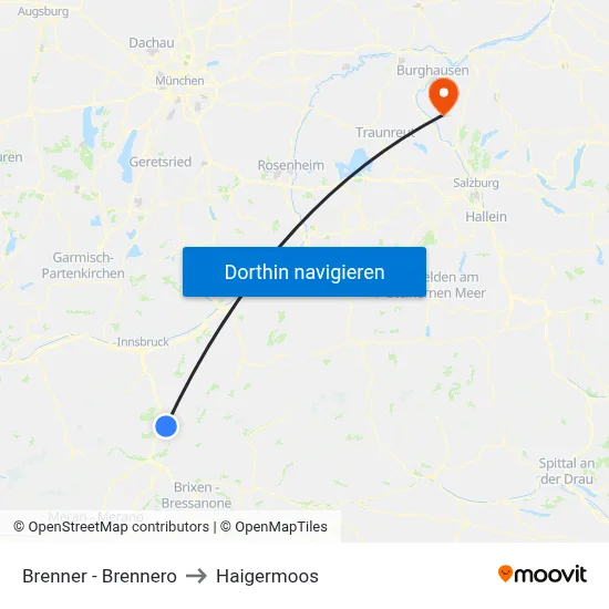 Brenner - Brennero to Haigermoos map